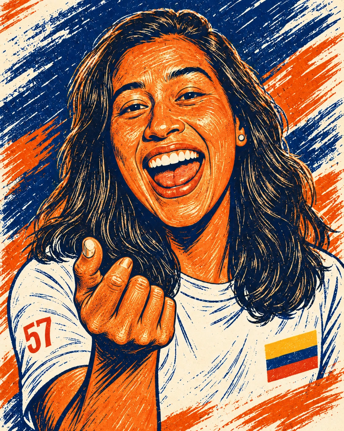 Illustrated portrait of Sofi smiling in her Colombia shirt